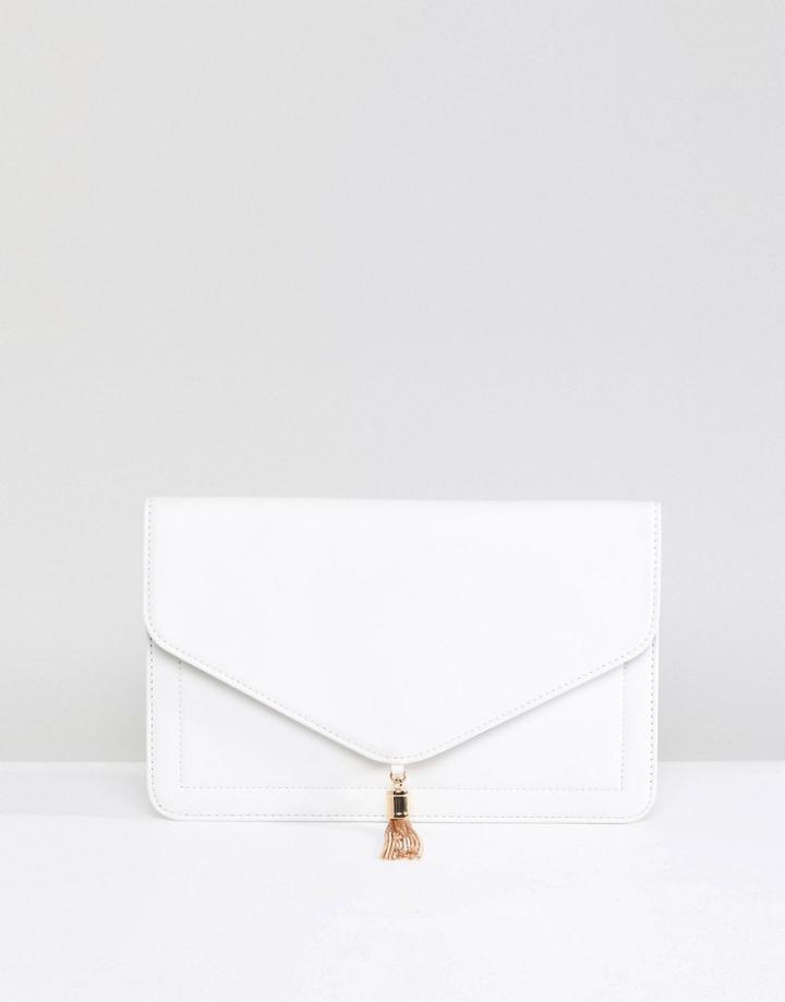 Asos Tassel Clutch Bag In Water Based Pu - White