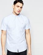 Farah Oxford Shirt In Slim Fit Short Sleeves - Sky