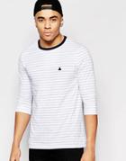 Asos Stripe 3/4 Sleeve T-shirt With Contrast Neck And Logo - Gray