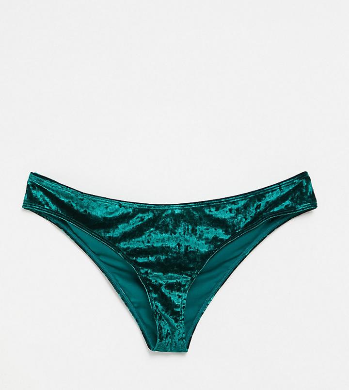 Wolf & Whistle Fuller Bust Exclusive Velvet High Leg Bikini Bottom In Forest Green