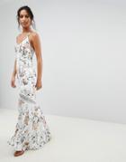 Hope & Ivy Mirrored Floral Printed Crochet Insert Maxi Dress - Multi