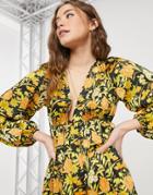 Asos Design Plunge Neck Midi Dress In Floral Print-multi