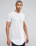 Asos Super Longline T-shirt With Layered Curved Hem And Side Zips In Grey/white