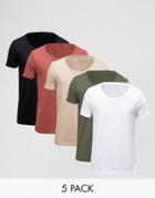Asos 5 Pack T-shirt With Scoop Neck Save - Multi