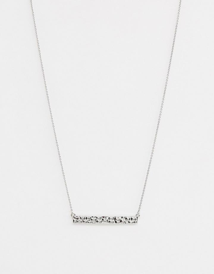 Nylon Hammered Bar Necklace - Silver