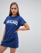 Prettylittlething Chicago Oversized T-shirt Dress - Navy