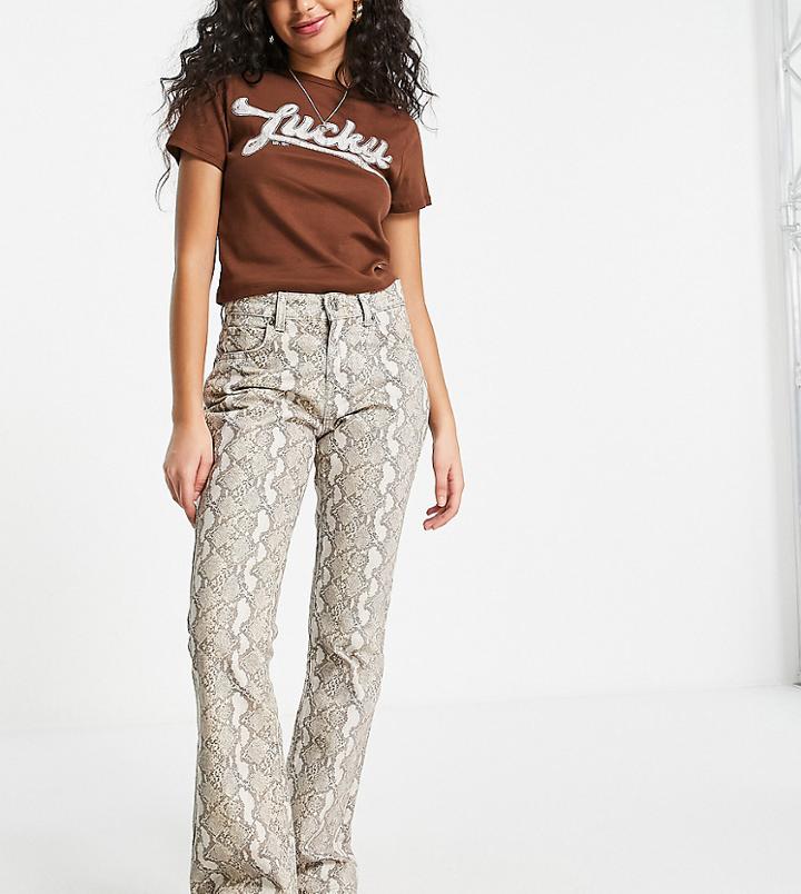 Asos Design Petite Flare Jean In Snake Print - Multi - Multi