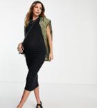 Topshop Maternity Sleeveless Ruched Dress In Black-blues