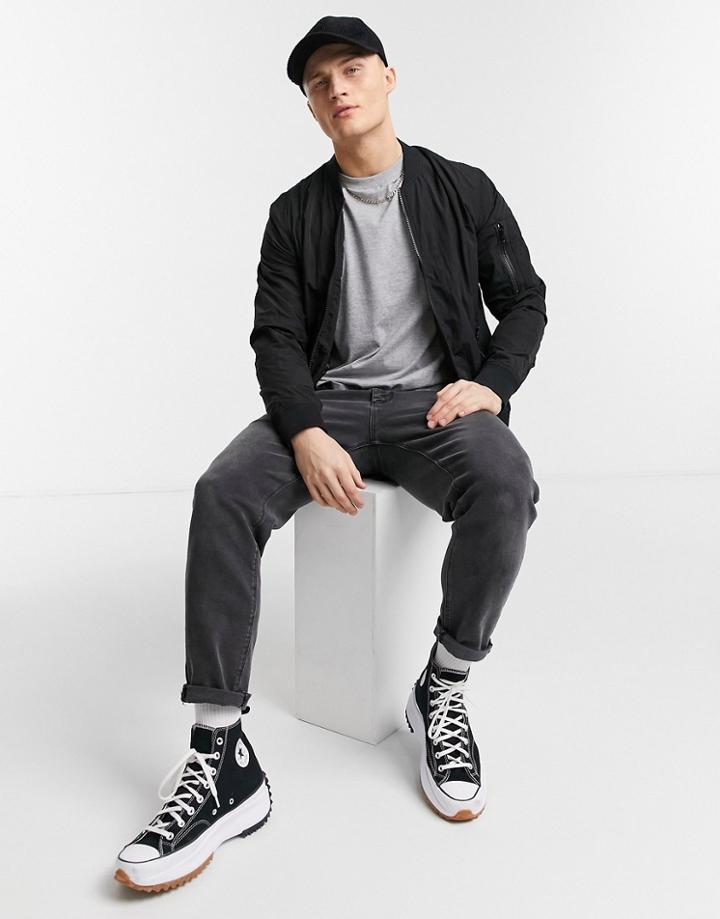 River Island Crinkle Bomber In Black