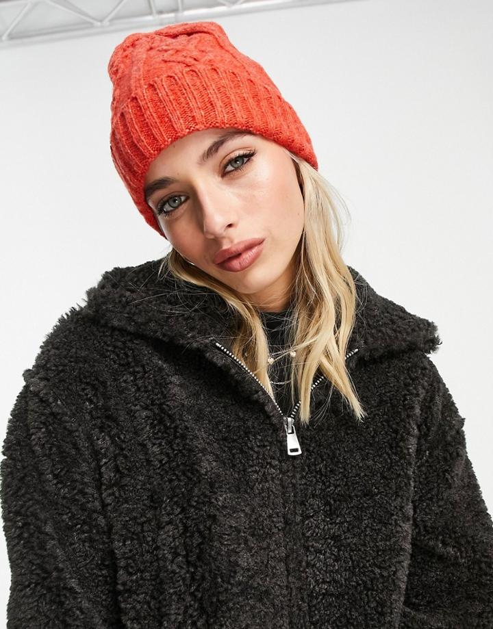 Boardmans Cable Knitted Beanie In Orange