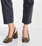 Asos Design Wide Fit Stable Snaffle Detail Slingback Heeled Shoes In Natural Snake-multi