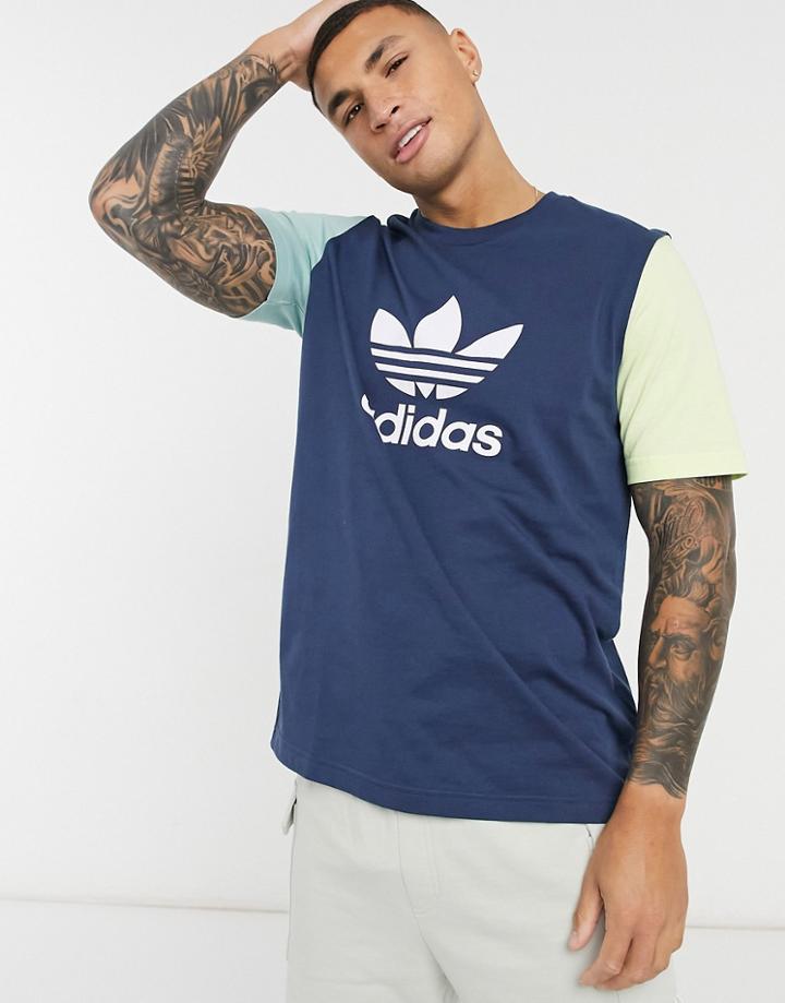 Adidas Originals Large Logo T-shirt In Color-block Blue-purple