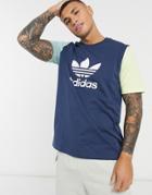 Adidas Originals Large Logo T-shirt In Color-block Blue-purple