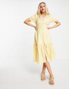 Urban Revivo Gingham Print Midi Dress With Peplum Hem In Yellow