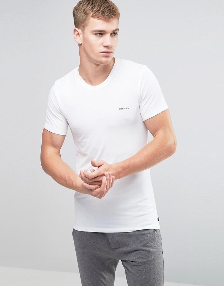 Diesel Logo Crew Neck T-shirt In Stretch Cotton White - White