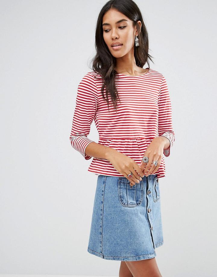 Brave Soul Stripe Ruffle Top - Red