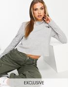 The North Face Cropped Long Sleeve T-shirt In Gray Exclusive At Asos-grey