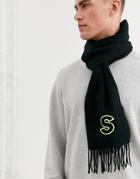 Asos Design Personalized Standard Woven Scarf In Black With Embroidered S