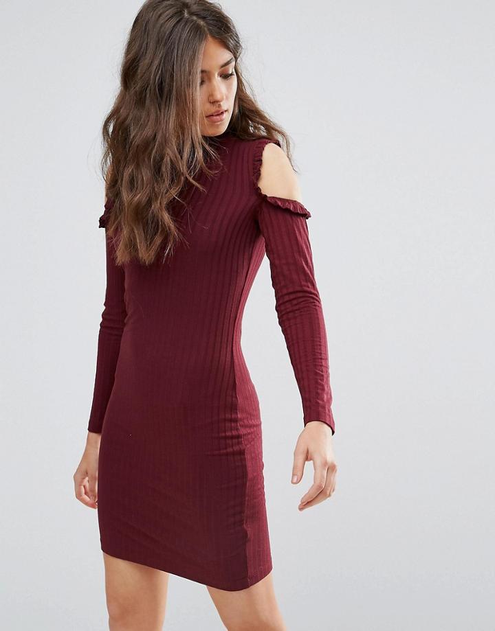 Only Ripsi Cold Shoulder Frill Dress - Red