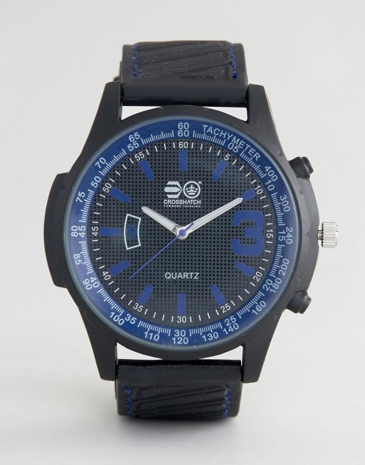 Crosshatch Black Watch With Blue Markings - Black