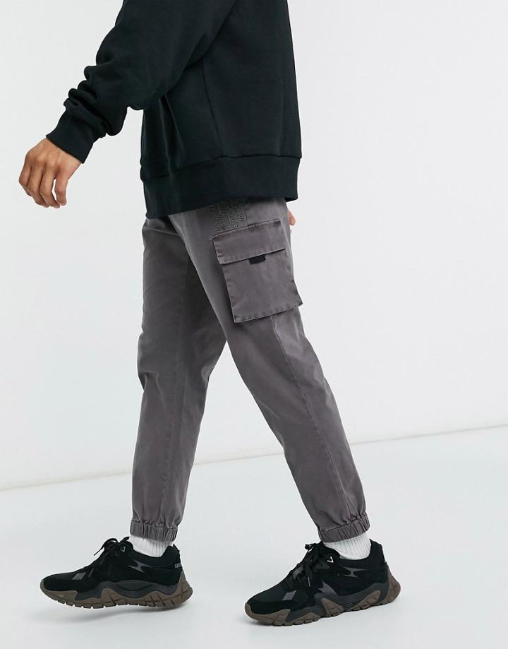 Asos Design Cargo Pants With Embroidery In Washed Black