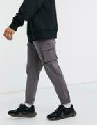 Asos Design Cargo Pants With Embroidery In Washed Black