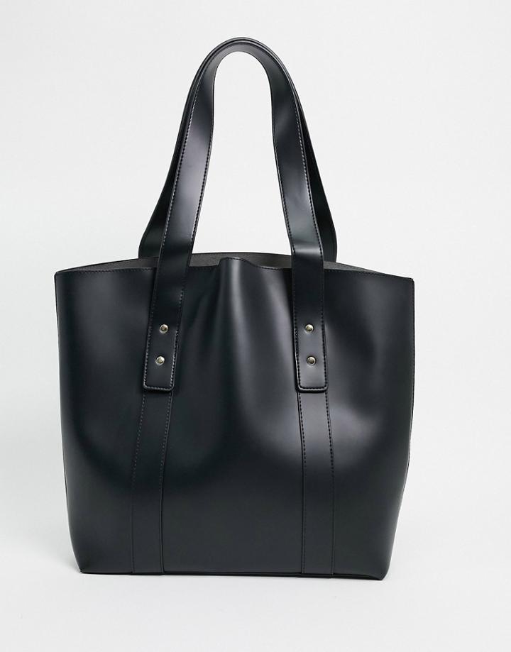 Asos Design Clean Shopper With Dome Studs In Black