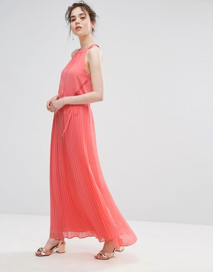 Oasis Ruffle Neck Pleated Maxi Dress - Orange