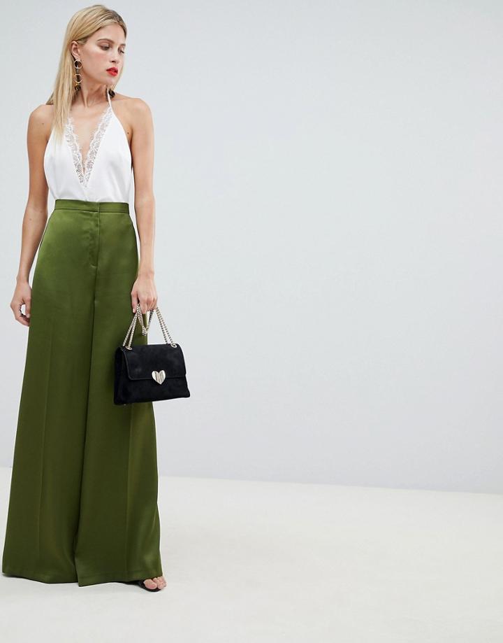 Asos Design Tailored Satin Wide Leg Pants - Green
