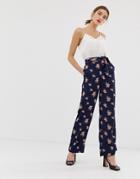 Y.a.s Floral Wide Leg Pants - Navy