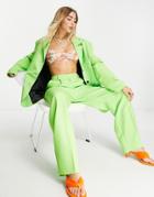 Topshop Tailored Straight Leg Pants In Bright Green - Part Of A Set