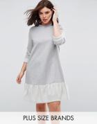 Lost Ink Plus Sweat Dress With Frill Hem - Gray