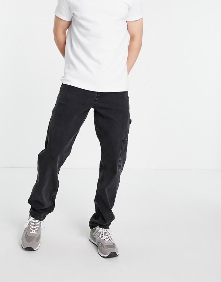 Asos Design Straight Leg Carpenter Jeans In Washed Black