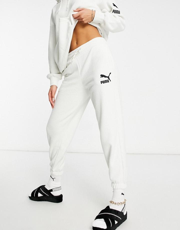 Puma Fleece Sweatpants In Off White-grey