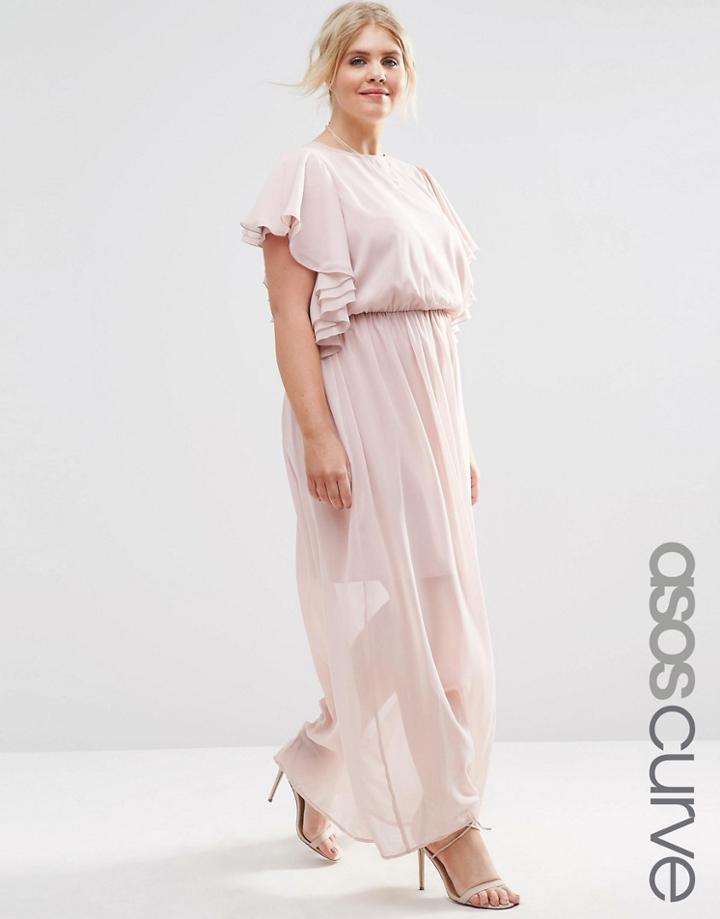 Asos Curve Ruffle Sleeve Maxi Dress - Pink