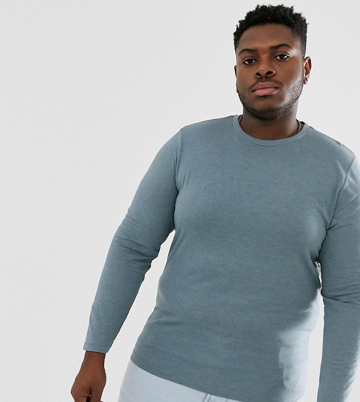 Asos Design Plus Long Sleeve T-shirt With Crew Neck In Blue Marl