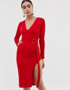 In The Style Billie Faiers Plunge Midi Dress - Red