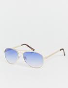 River Island Aviator Sunglasses With Blue Lens-gold