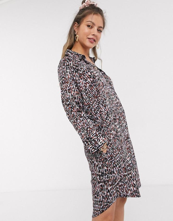 Monki Moa Raglan Abstract Print Shirt Dress In Multi