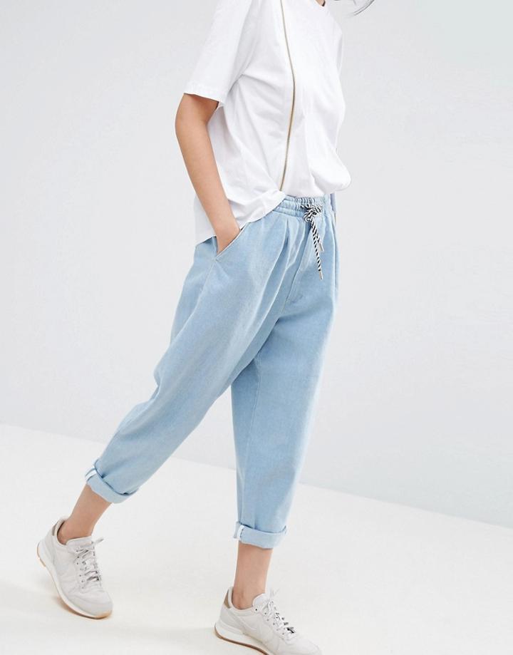 Asos White Denim Jean With Tie Waistband In Lightblue Wash - Blue