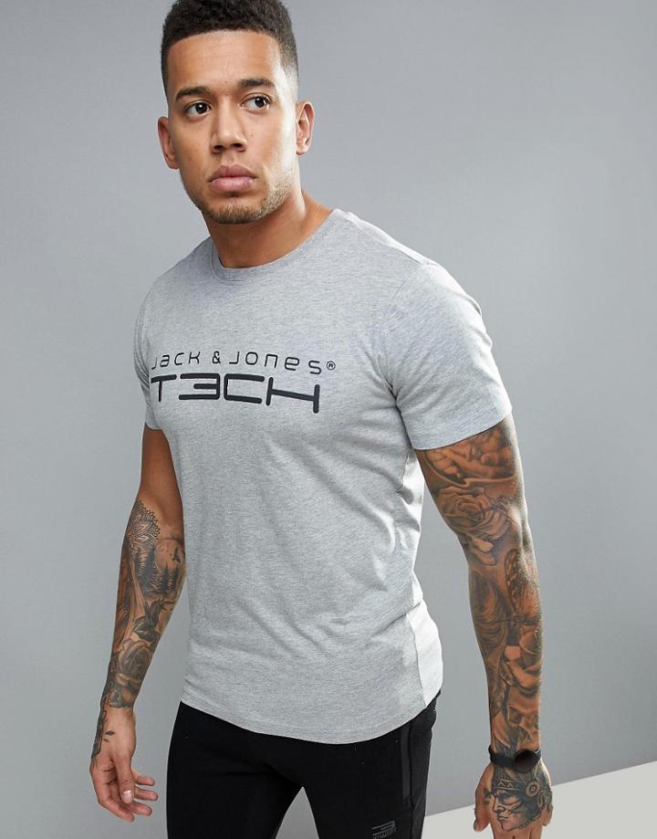 Jack & Jones Tech T-shirt With Printed Logo - Gray