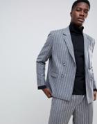 Asos White Boxy Double Breasted Blazer In 100% Wool Textured Stripe - Gray