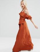 Asos Cold Shoulder Ruffle Cami Maxi Dress - Orange