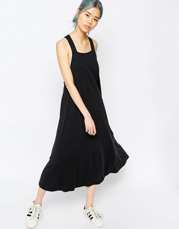Asos Midi Pinafore Dress In Cupro - Black