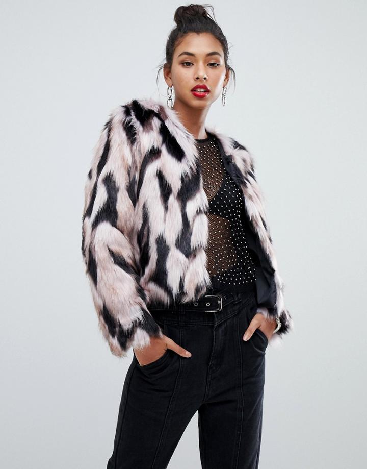 Prettylittlething Faux Fur Jacket In Multi - Multi