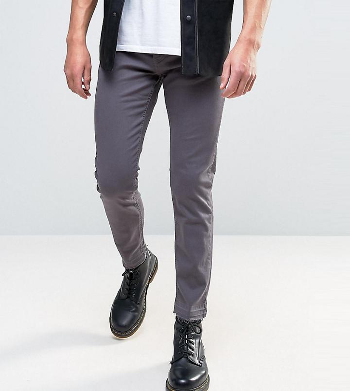 Mennace Muscle Fit Slim Fit Cropped Jeans With Raw Hem In Gray - Gray