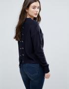 Brave Soul Eyelet Tie Back Sweater - Navy