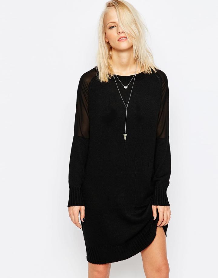 Religion Genre Long Sleeve Jumper Dress - Jet Black