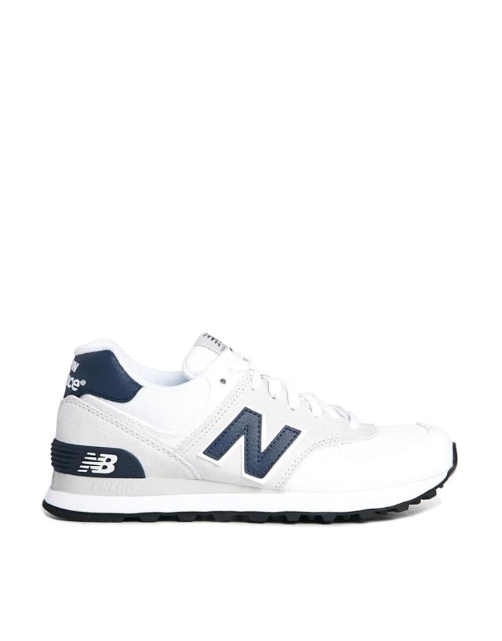 New Balance White Suede And Canvas 574 Sneakers