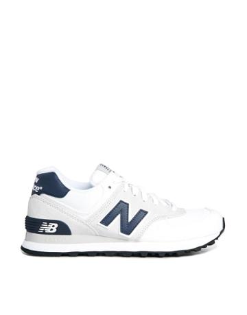 New Balance White Suede And Canvas 574 Sneakers
